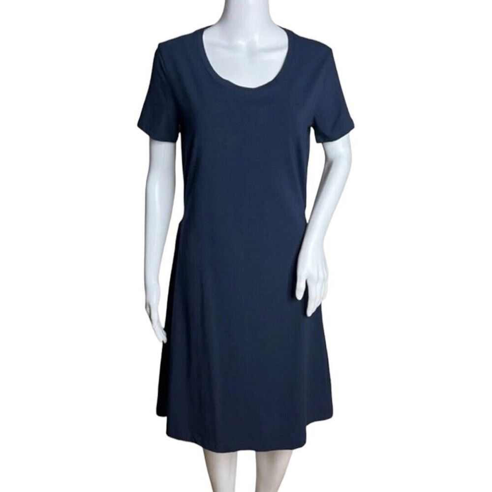 Theory Navy Blue Cutout Back Short Sleeve Midi Dress Modern Minimal Chic Party
